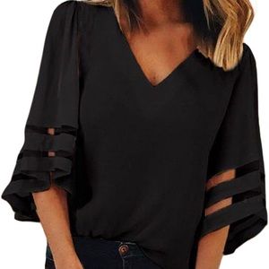 Black blouse with mesh bell sleeve